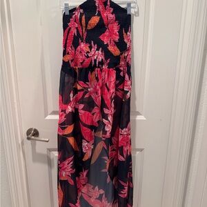 VENUS Navy and Red Floral Halter Dress